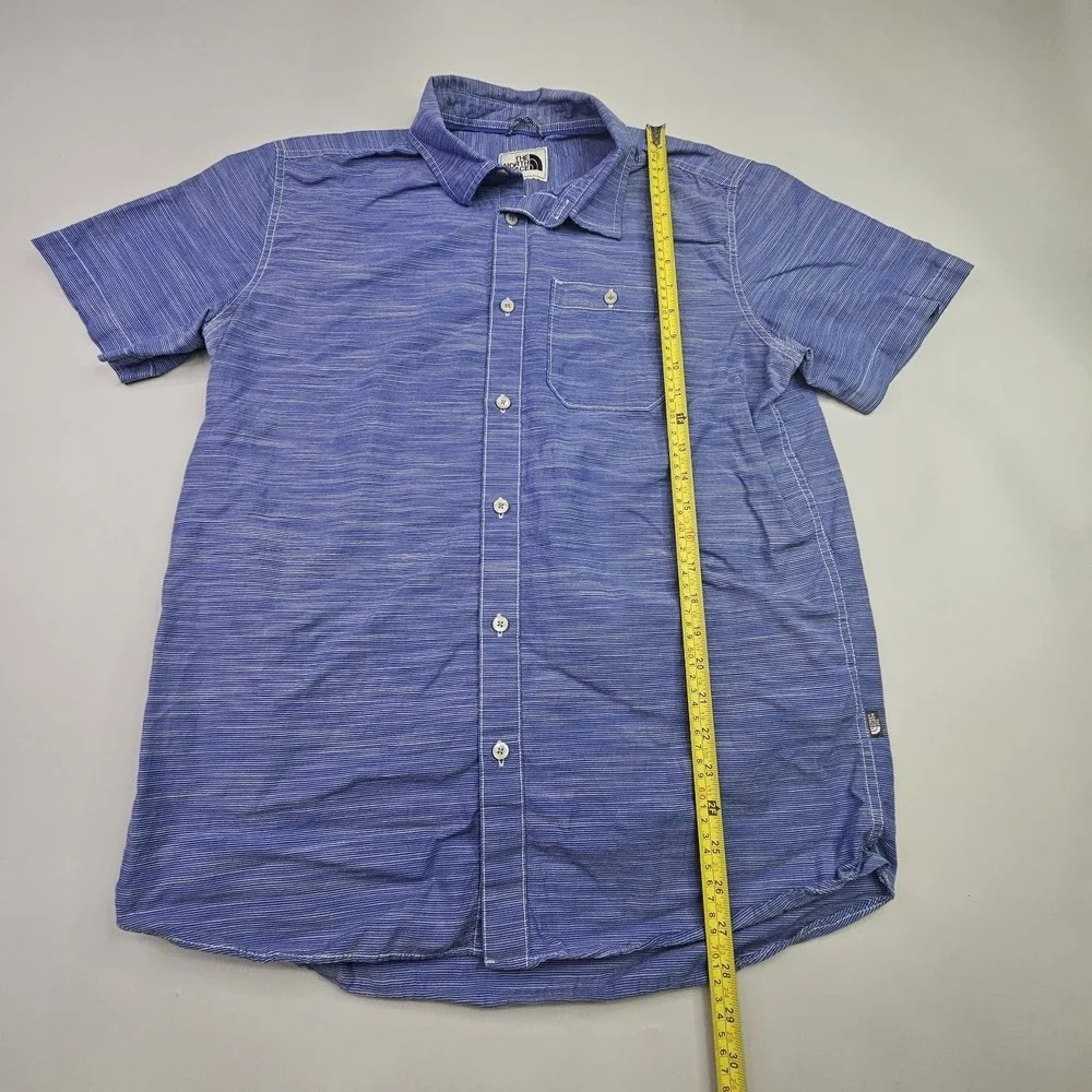 THE NORTH FACE Men's Large Blue White Micro-Stripe Short Sleeve Button Up Shirt